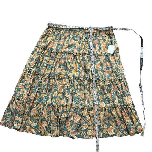 NEW 1.State Women's Floral Print Ruffle Trim Midi Skirt in Green Milieu Size 3X - Picture 7 of 12